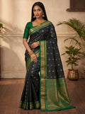 Black & Bottle Green 1000 butta Kanchi Soft Silk Saree