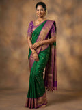 Emerald Green & Magenta Leaf Butta Kanchi Soft Silk Saree