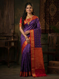 Violet & Red Floral Butta Kanchi Soft Silk Saree