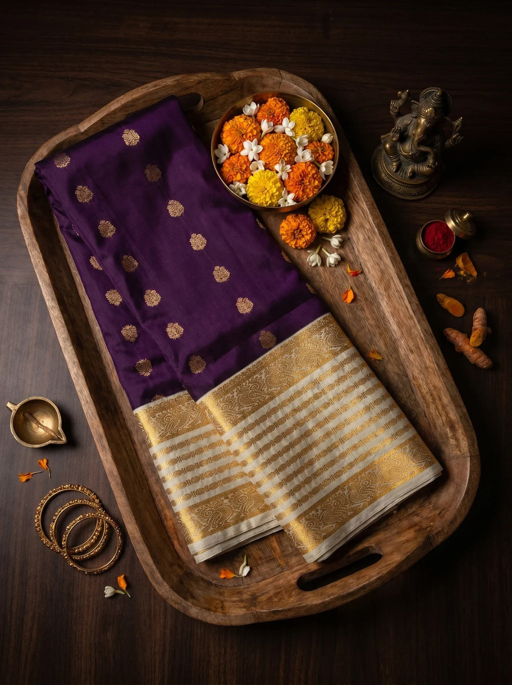 Deep Violet Retta Pattai Kanchi Soft Silk Saree